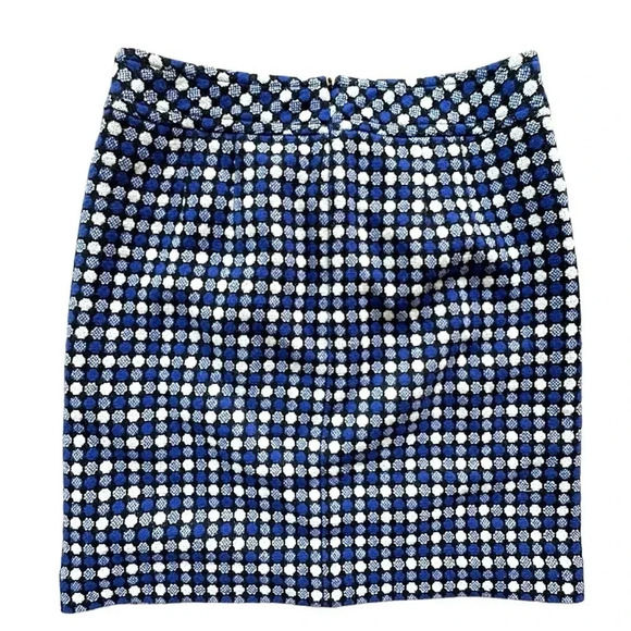 TALBOTS NWOT WOOL & COTTON A-LINE SKIRT BLUE WHITE BLACK DOT LINED | SIZE: 2 - Picture 4 of 7